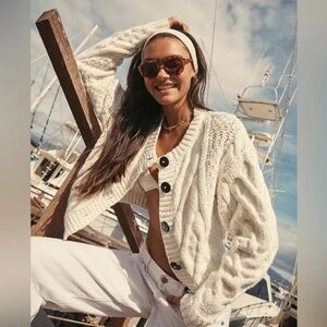 Free People Bonfire Cardi Button Front Cable Knit Sweater